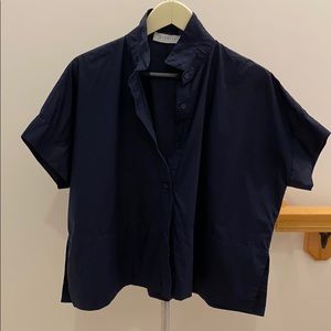 everlane cotton poplin square shirt navy